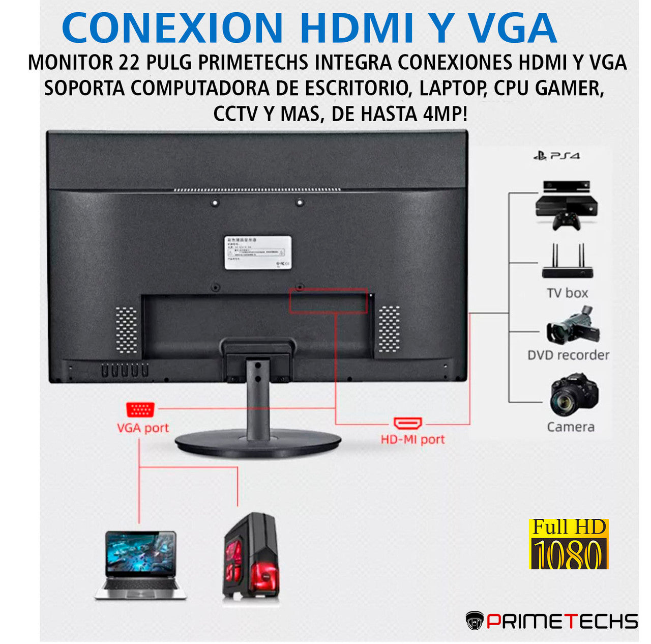 Monitor 22 Pulg, VGA, HDMI, LED, 75H y WSXGA