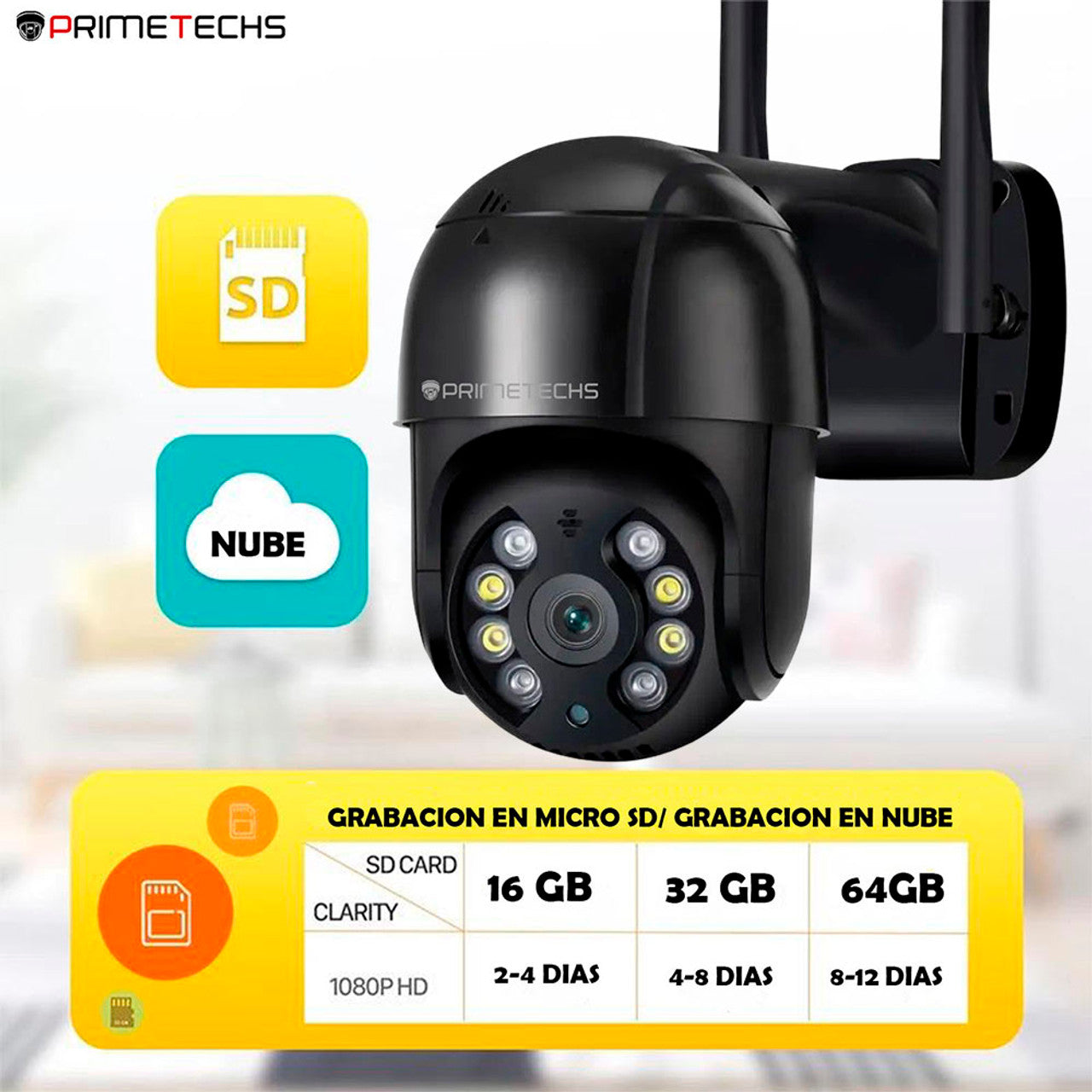 Cámara IP PT WIFI y Cable RJ45 LAN, 8MP, 4k, detección y seguimiento humano, Inteligencia Artificial y grabación en nube(Opcional)