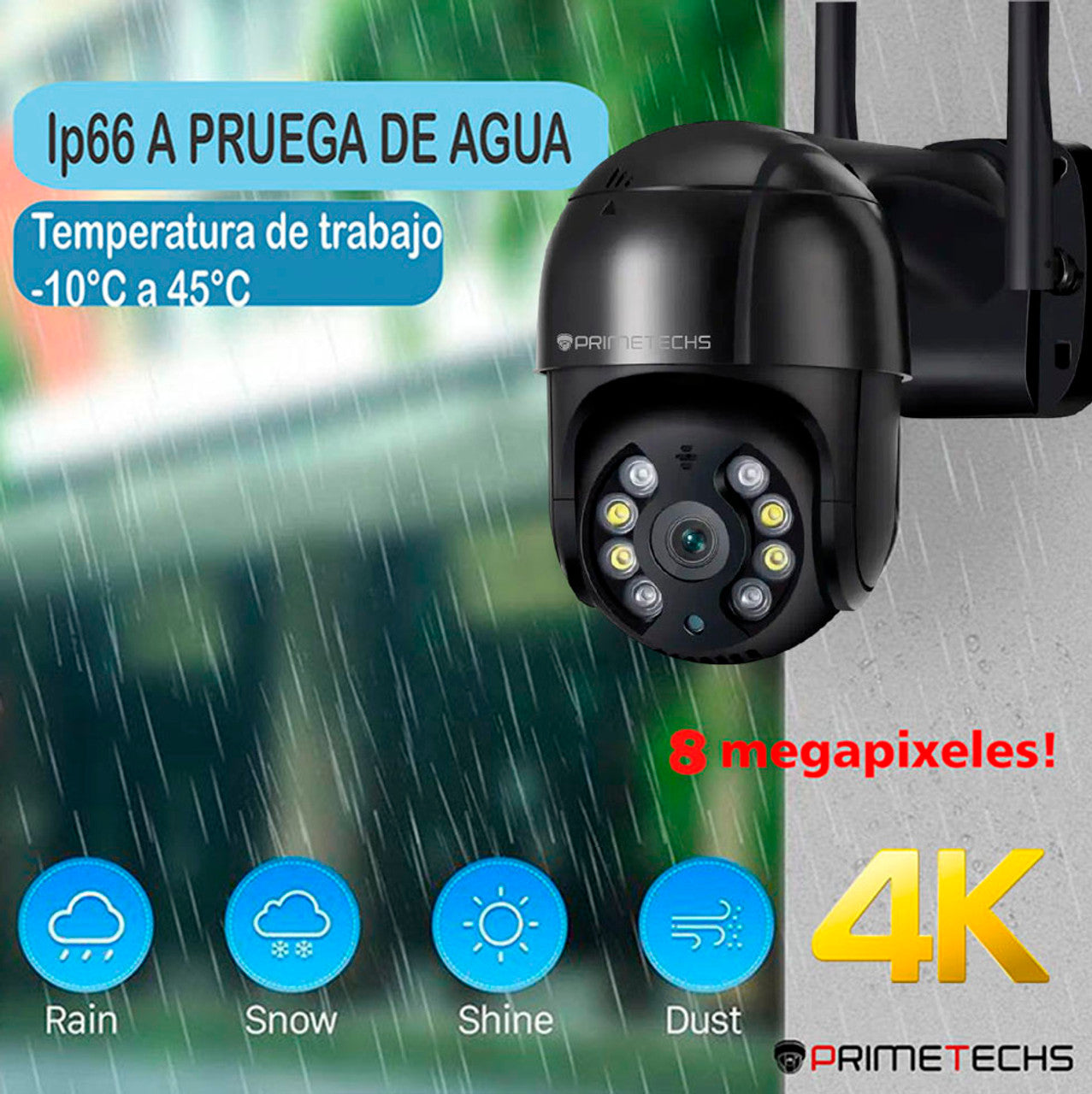 Cámara IP PT WIFI y Cable RJ45 LAN, 8MP, 4k, detección y seguimiento humano, Inteligencia Artificial y grabación en nube(Opcional)