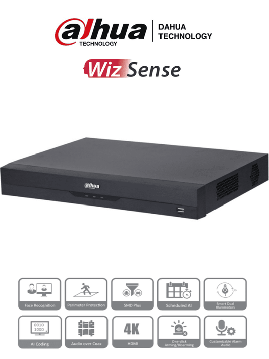 DAHUA XVR5216AN-4KL-I3 - DVR de 16 Canales 4k/ WizSense/ IA/ H.265+/ 2 Bahías DD/ 16 Ch HDCVI + 16 IP (Hasta 32 IP)