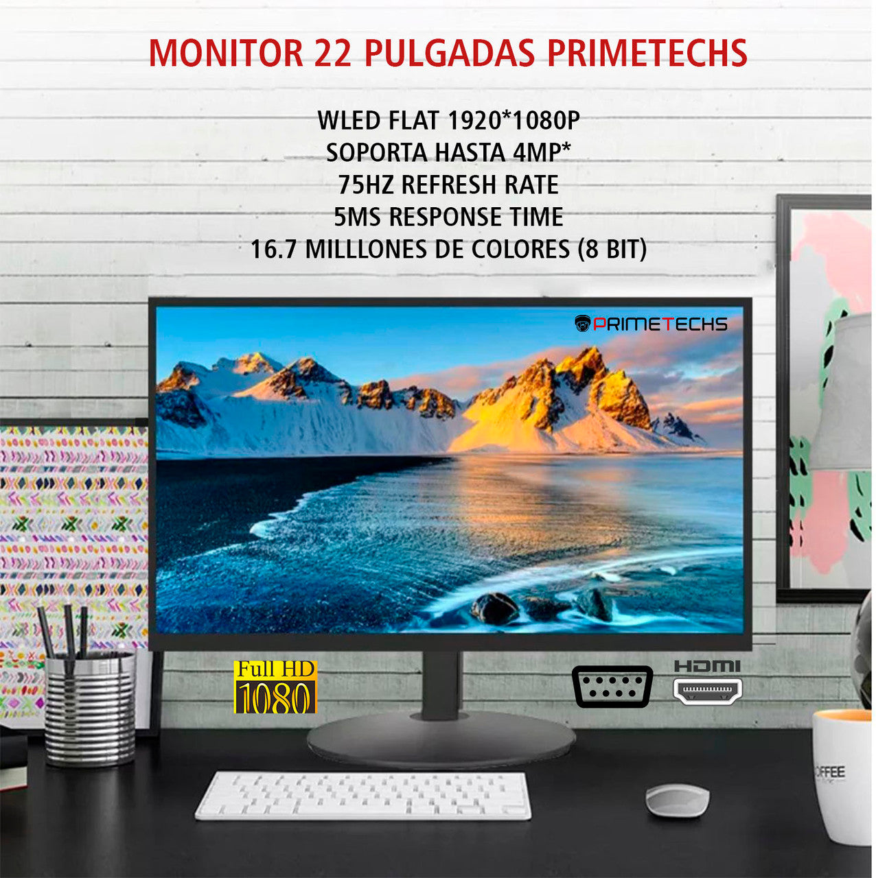 Monitor 22 Pulg, VGA, HDMI, LED, 75H y WSXGA