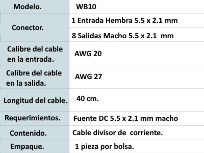 Divisor de energía / Tipo pulpo / 8 Conectores macho / 2.1 mm / 1 Conector hembra