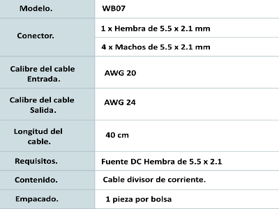 Divisor de energía / Tipo pulpo / 4 Conectores macho / 2.1 mm / 1 Conector hembra