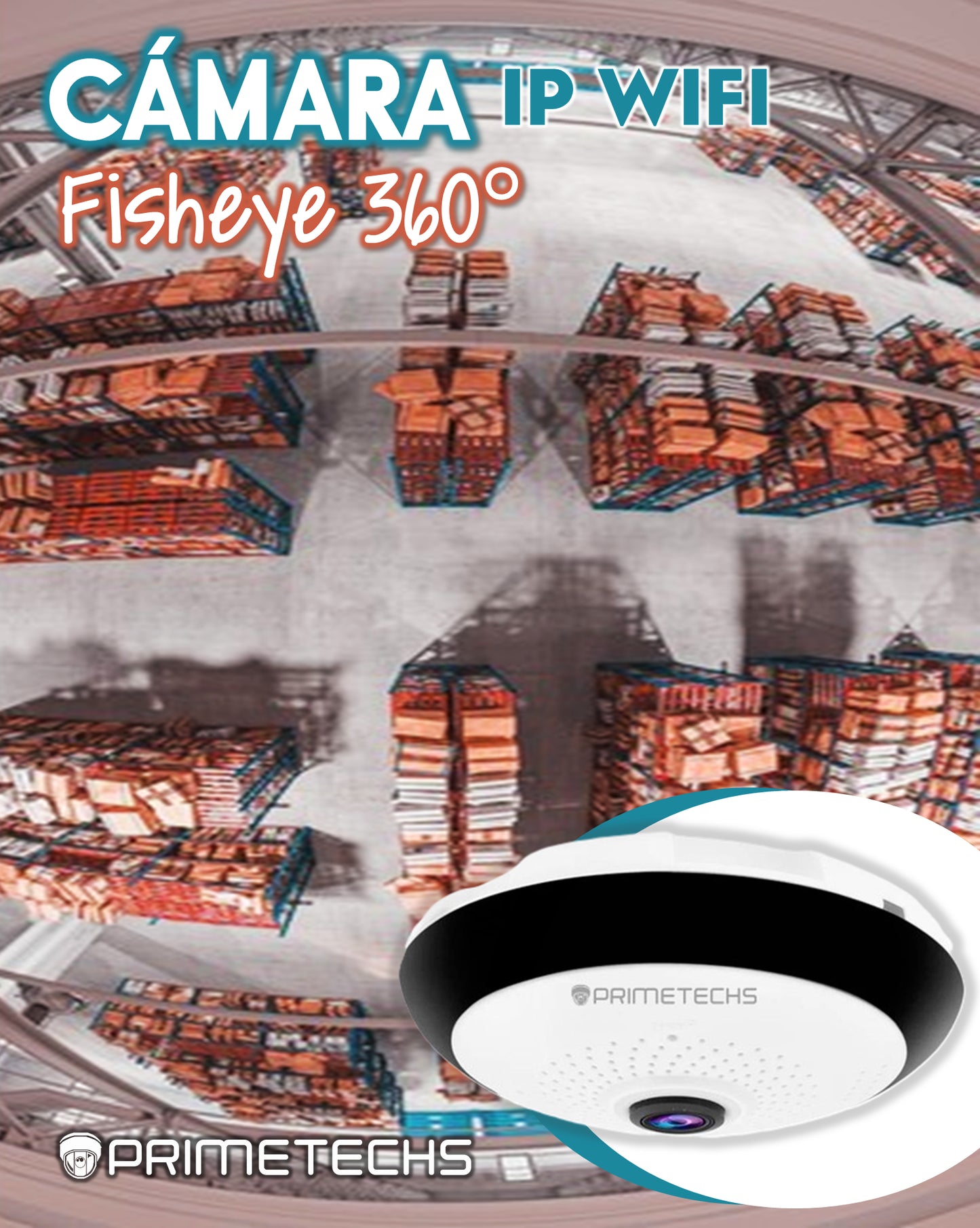 Cámara Fisheye IP WIFI 360°, APP móvil, Detección de movimiento, Audio bidireccional