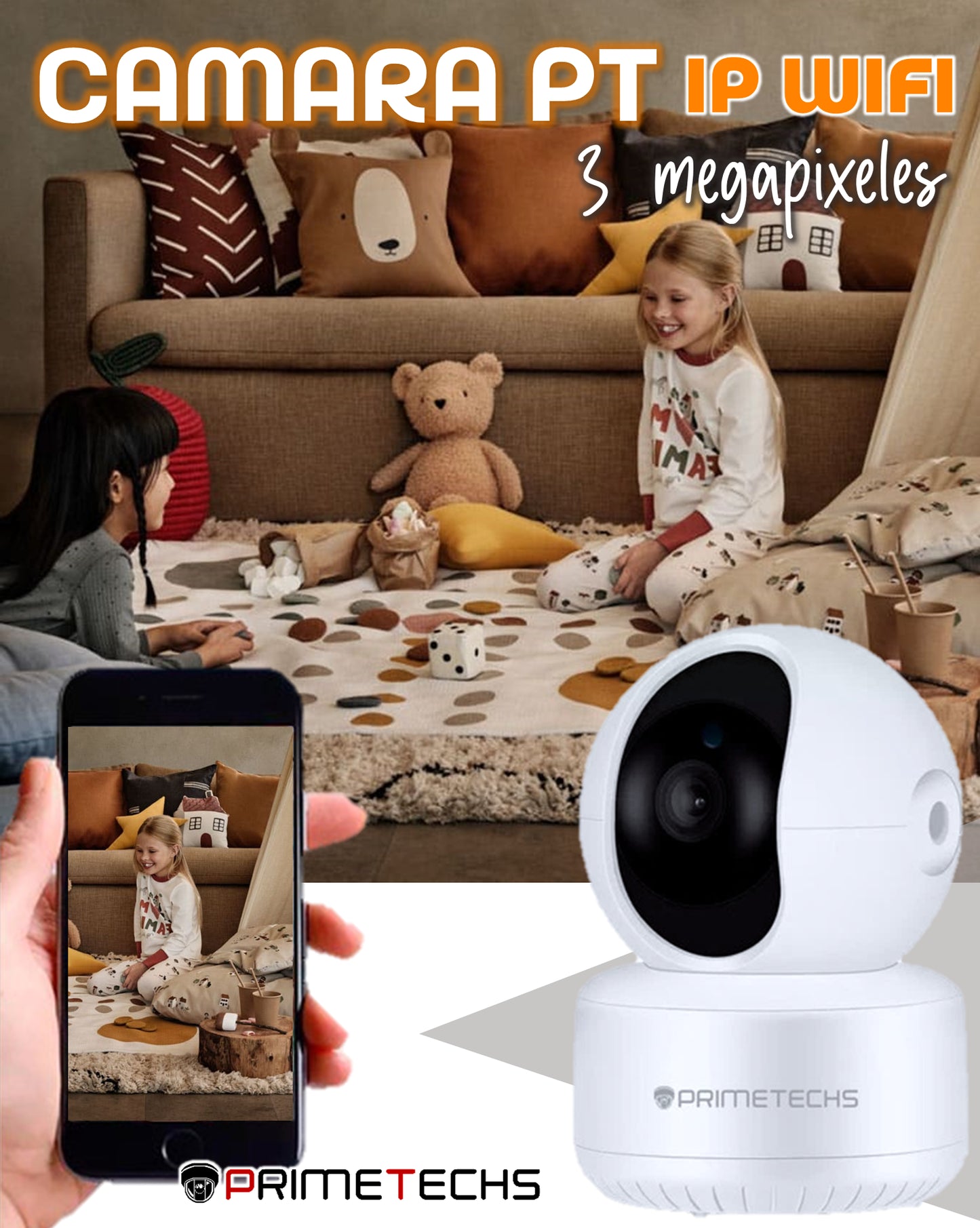 Cámara IP WIFI PT 3 megapíxeles Robot interior,