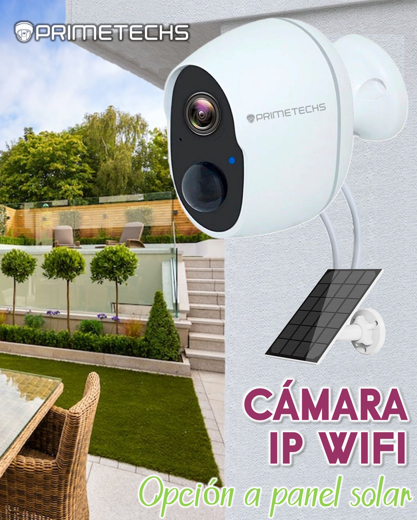 Cámara IP WIFI 2 mp Sensor Pir, batería larga duración(opcional con panel solar para carga de batería)