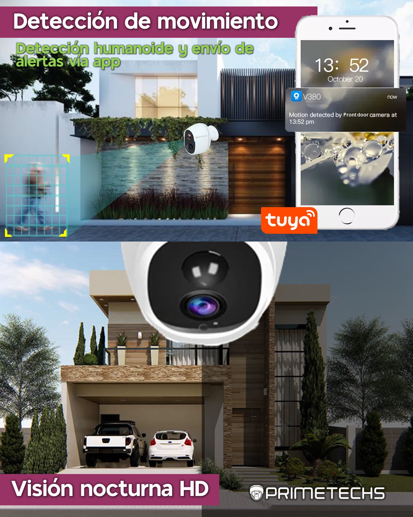 Cámara IP WIFI 2 mp Sensor Pir, batería larga duración(opcional con panel solar para carga de batería)