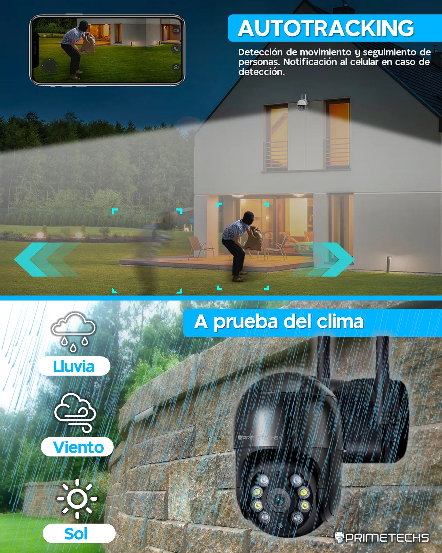 Cámara IP PT WIFI y Cable RJ45 LAN, 8MP, 4k, detección y seguimiento humano, Inteligencia Artificial y grabación en nube(Opcional)