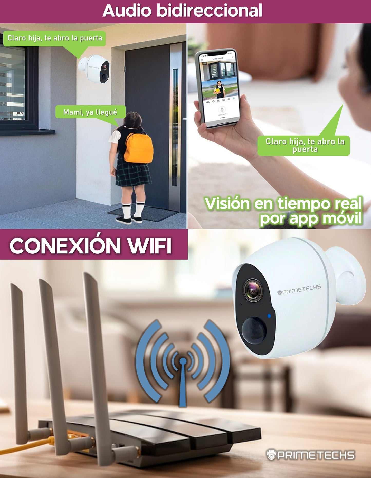 Cámara IP WIFI 2 mp Sensor Pir, batería larga duración(opcional con panel solar para carga de batería)