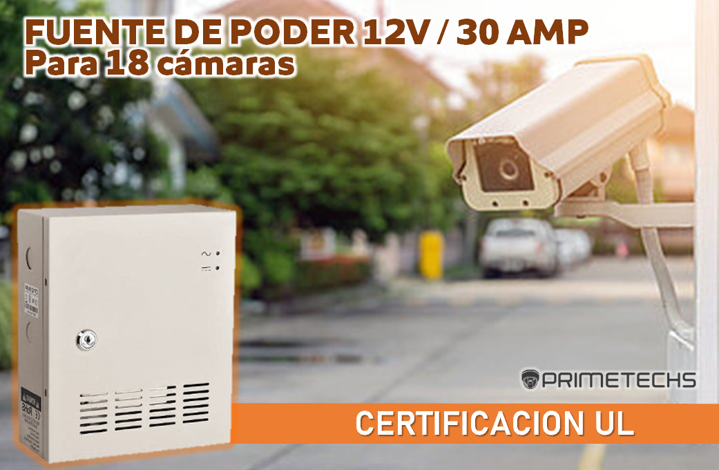 Fuente de poder regulada 12V / 30 Amperes / Distribuidor para 18 cámaras / 1.6 A MP Máximo por canal / CERTIFICACION UL